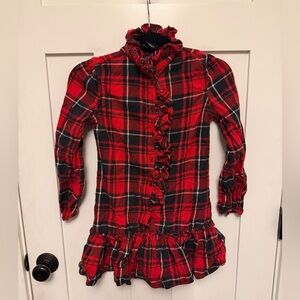 Ralph Lauren Girls Plaid Red Flannel Log Sleeve Dress Ruffle Holiday Size 10